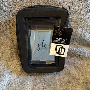 NWT Glo Tech Black Travel Organizer Set with Compact Mirror